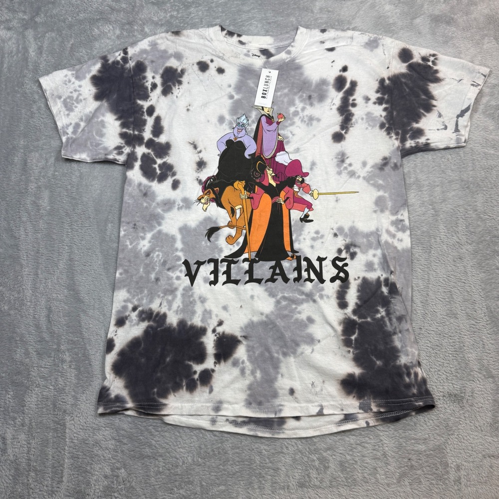 Disney Villains T-Shirt Mens M Grey Tie Dye BoxLunch Mufasa Cap Hook Ursula